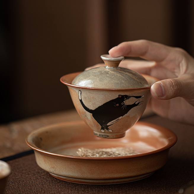 Japanese Shino Ware Style Black Cat Gaiwan 130ml