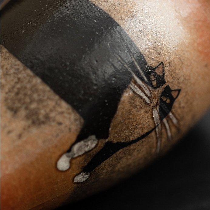 Japanese Shino Ware Style Black Cat Tea Cup 50ml