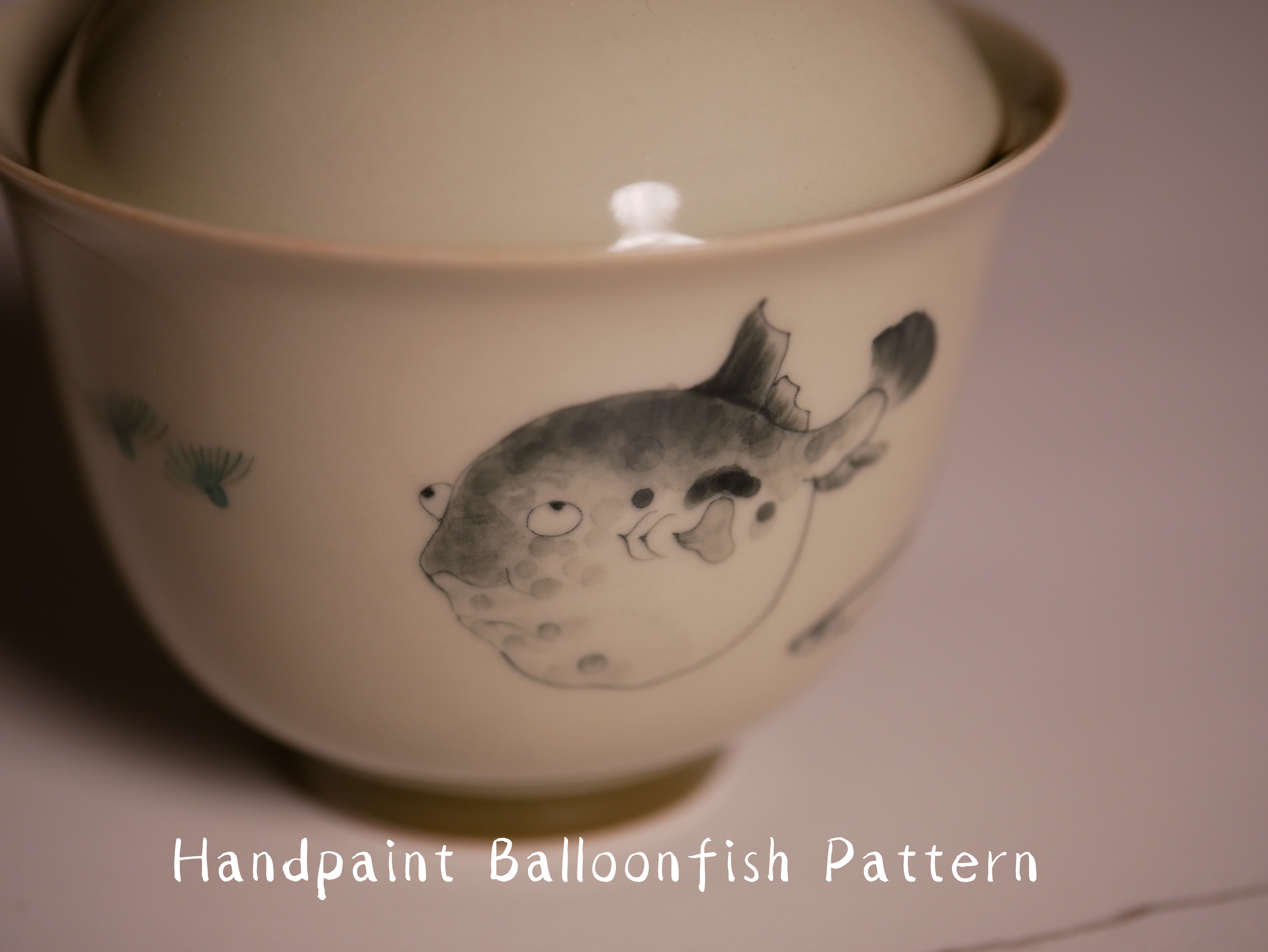 Funny Balloonfish Gaiwan, Porcelain Kungfu Tea Set 120ml