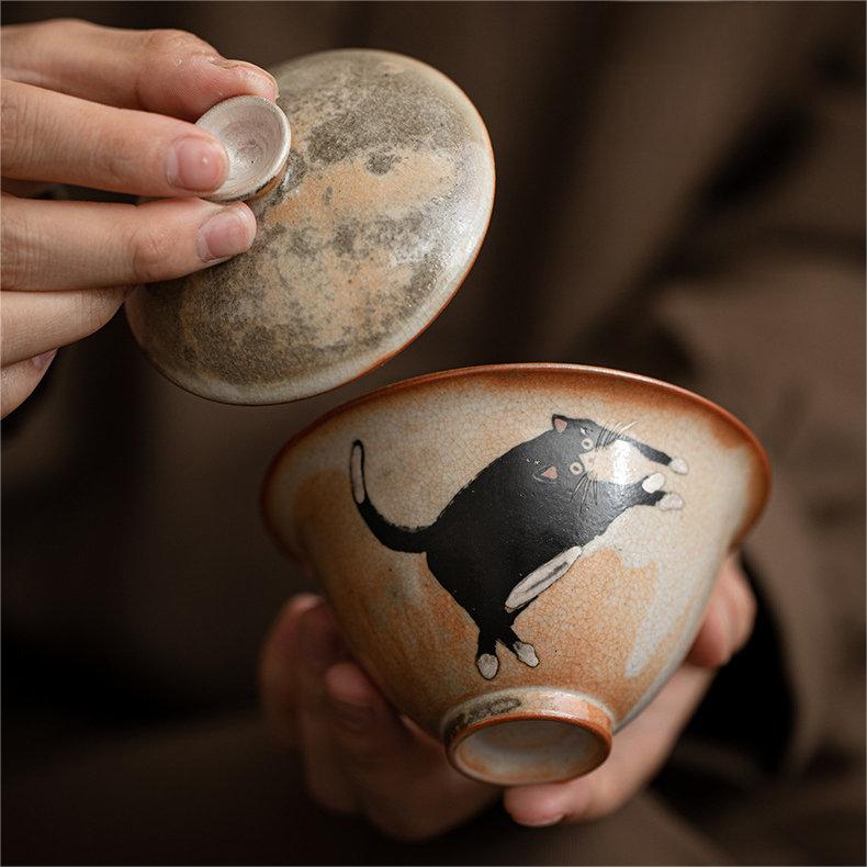 Japanese Shino Ware Style Black Cat Gaiwan 130ml