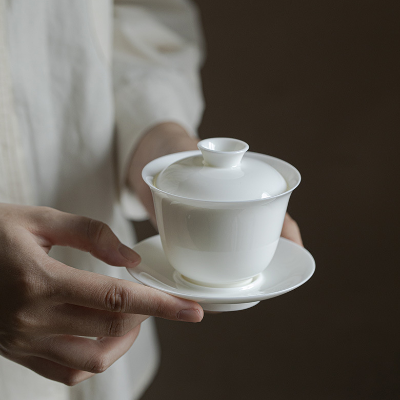 White Porcelain Gaiwan with Saucer, 6 Styles Optional