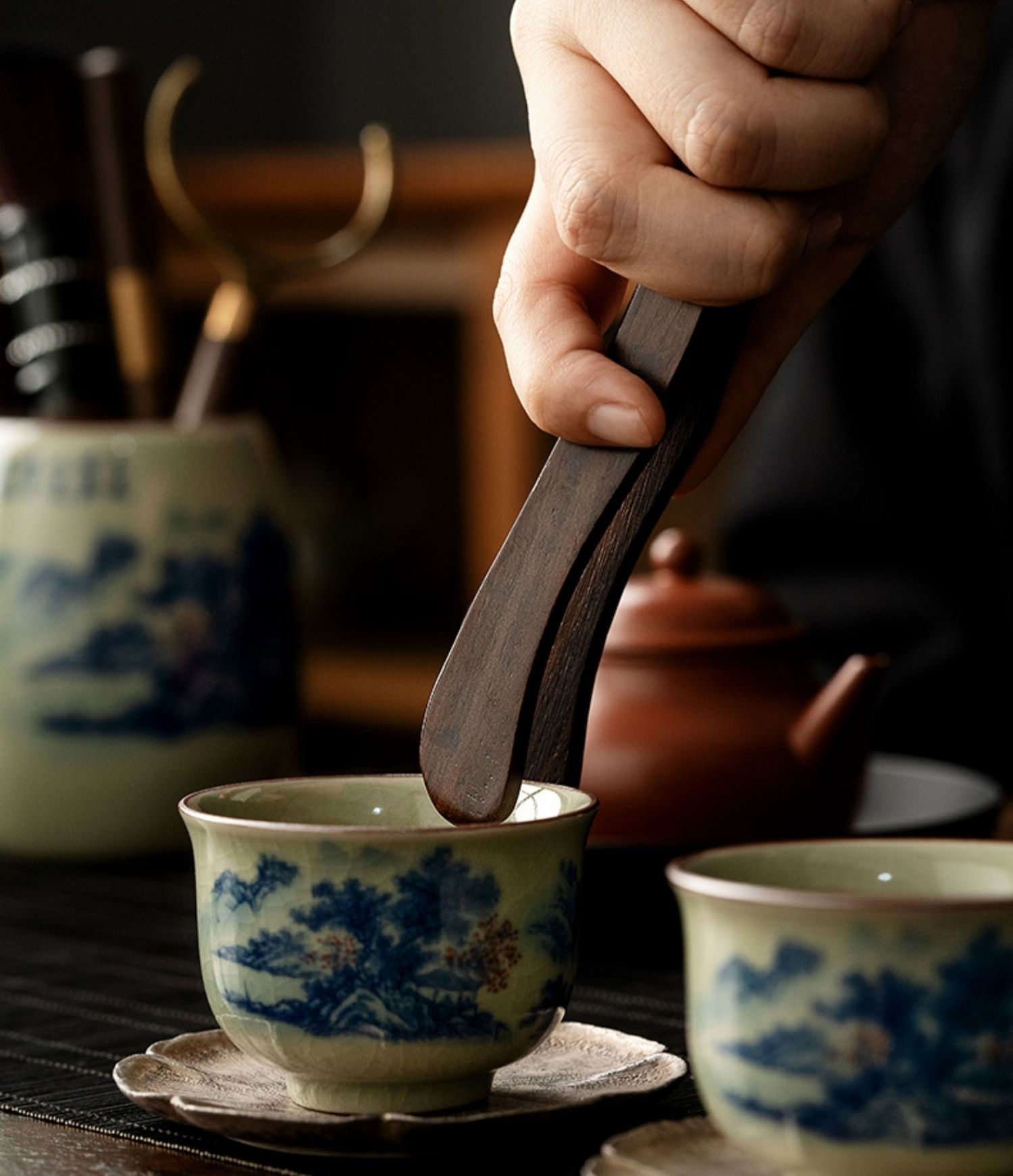 	 Tea Ceremony Tool Kit, Kung Fu Tea Accessories Set with Landscape Ceramic Container