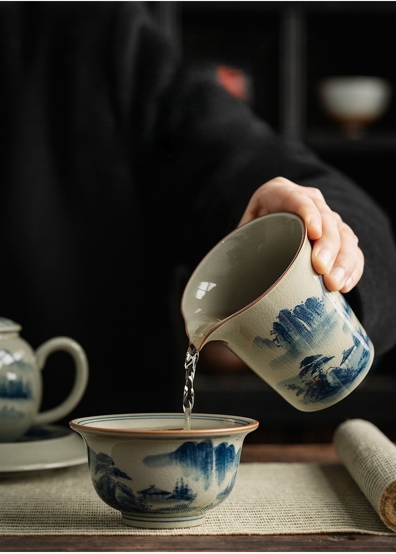 Landscape Fair Cup, 180ml Kung Fu Tea Pitcher, Blue and White Porcelain Jingdezhen Pottery