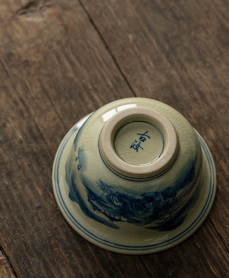 Blue and White Landscape Tea Cup, Chinese Kung Fu Tea Cup 120ml
