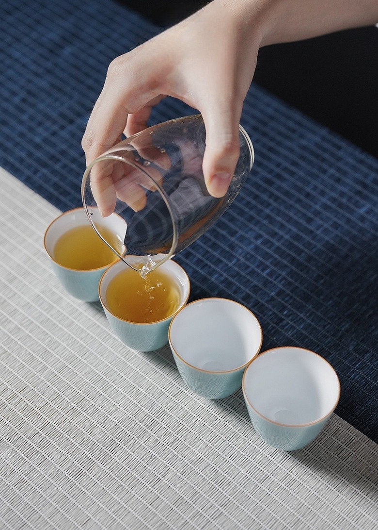 Sky Blue Tea Cups Set*4Pcs, Chinese Gongfu Tea Cups Set 50ml