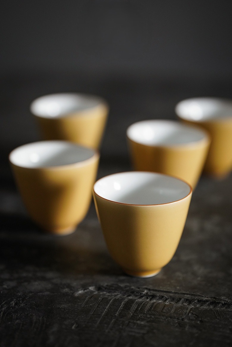 Moon Yellow Tea Cups Set*4pcs, Japanese Style Gongfu Tea Cup 50ml