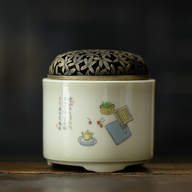 Ceramic Incense Burner with Brass Cover 6 Patterns Available