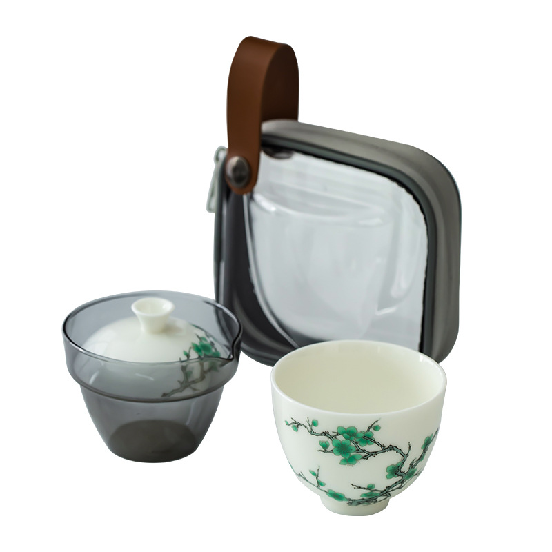 Green Plum Travel Tea Set with Case, 1 Teapot+1 Cup 150ml