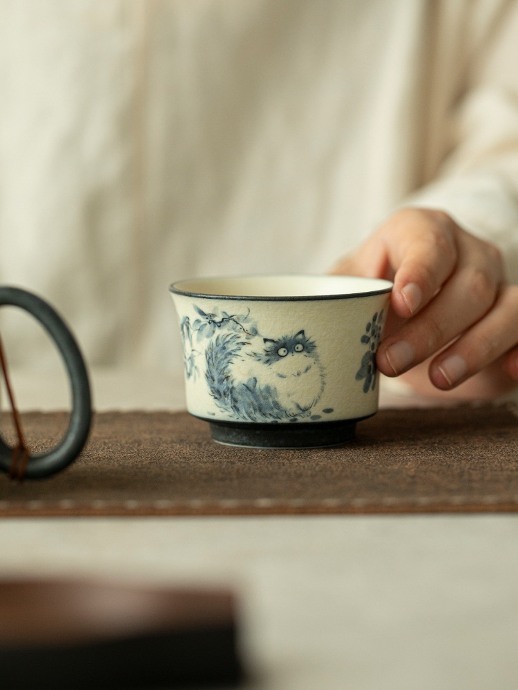 Blue Cat Ceramic Tea Cup 100ml
