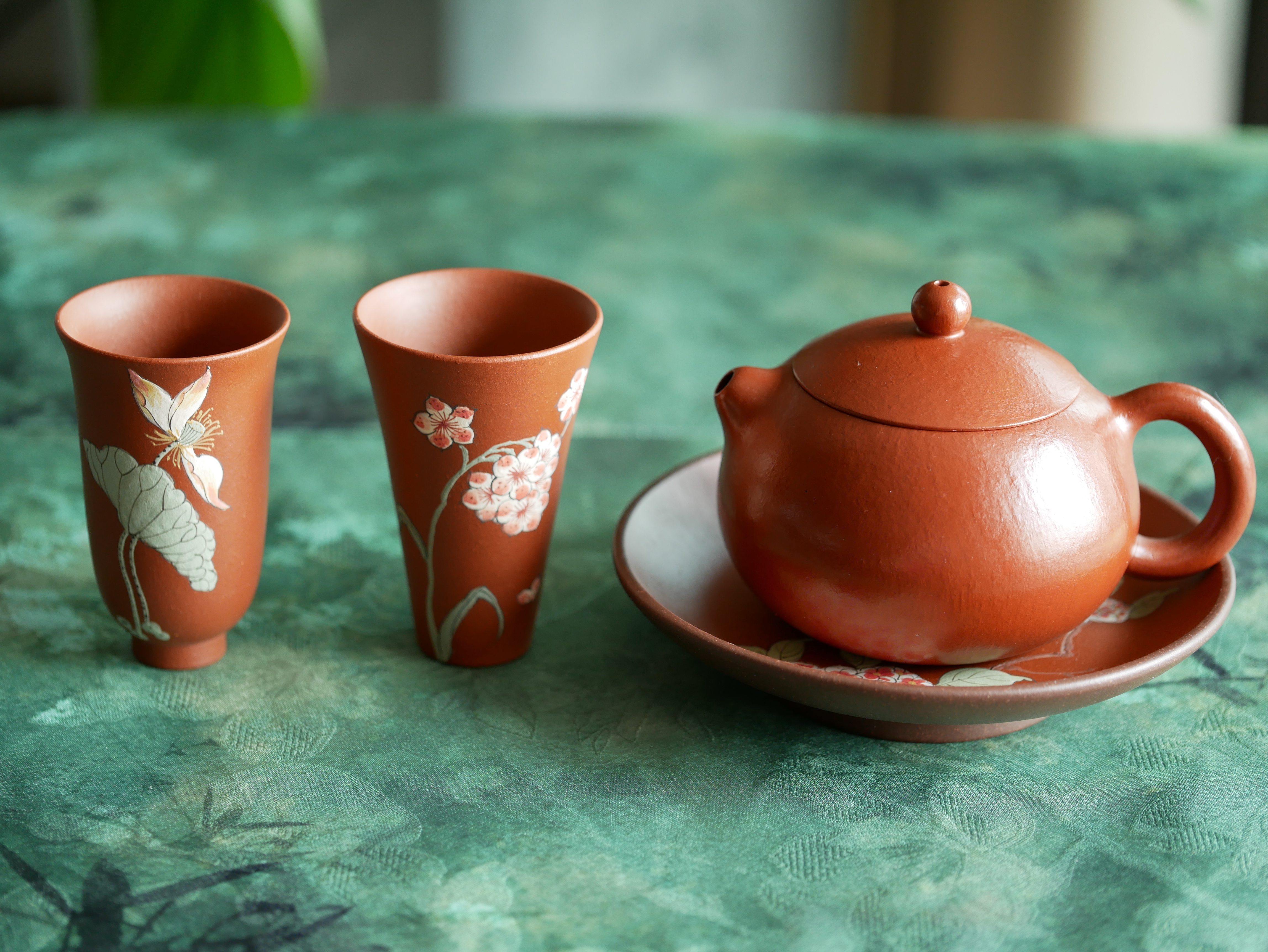 Handpaint Flower Purple Clay Tea Cup