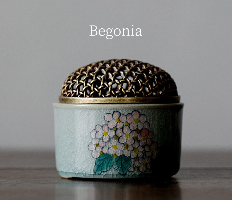 Begonia and Mangnolia Incense Burner with Brass Cover