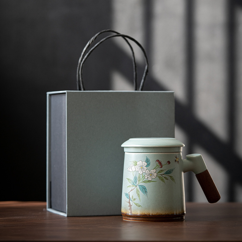 Tea Mug with Lid and Infuser 380ml, 5 Patterns Optional