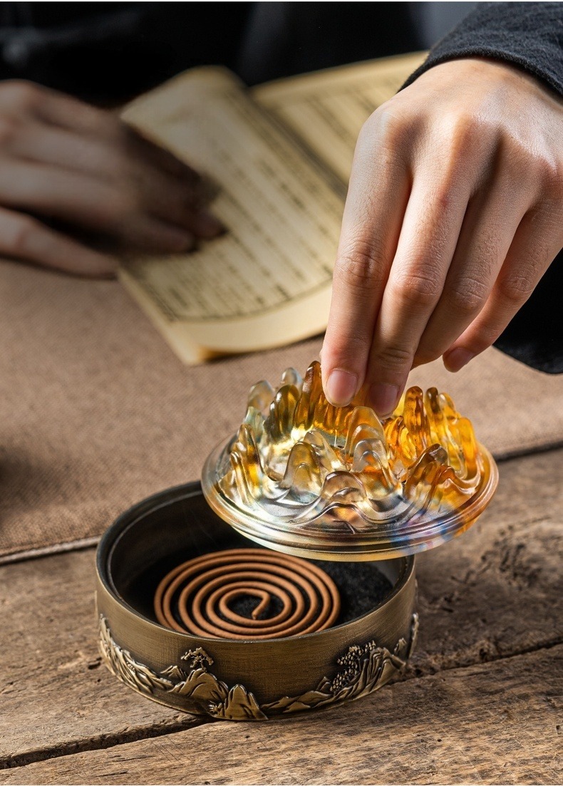 Glowing Moutain Incense Burner, Metal Burner+Glass Cover, Boshan Lu Incense Burner