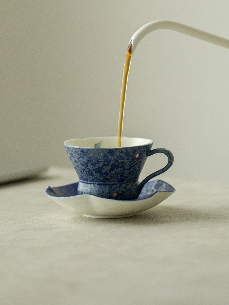 Blue Mug with Saucer 80ml, Butterfly