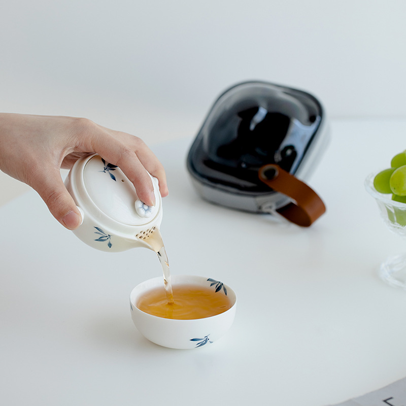 Japanese Style Travel Tea Set, 1 Glass Teapot+1 Ceramic Cup