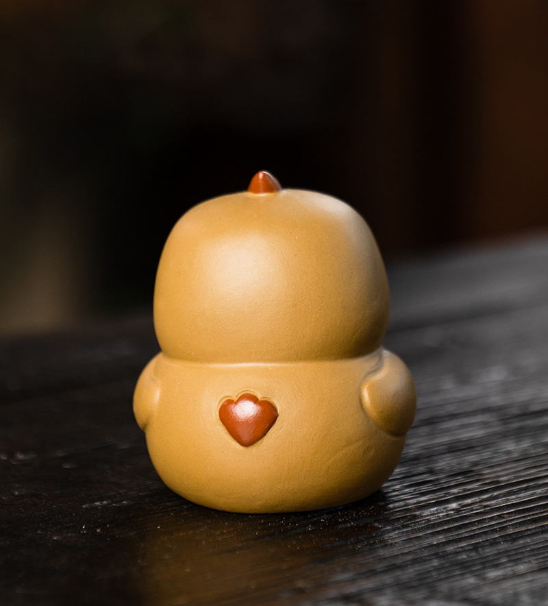  Badass Yellow Chicken Family Figurine, Chinese Tea Pet Made of Yixing Zisha Clay