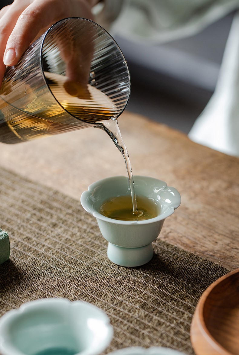 Ice Flower Tea Cup with Saucer 60ml, Misty Blue Ice Crackle Glaze, Chinese Kung Fu Tea Cup Set