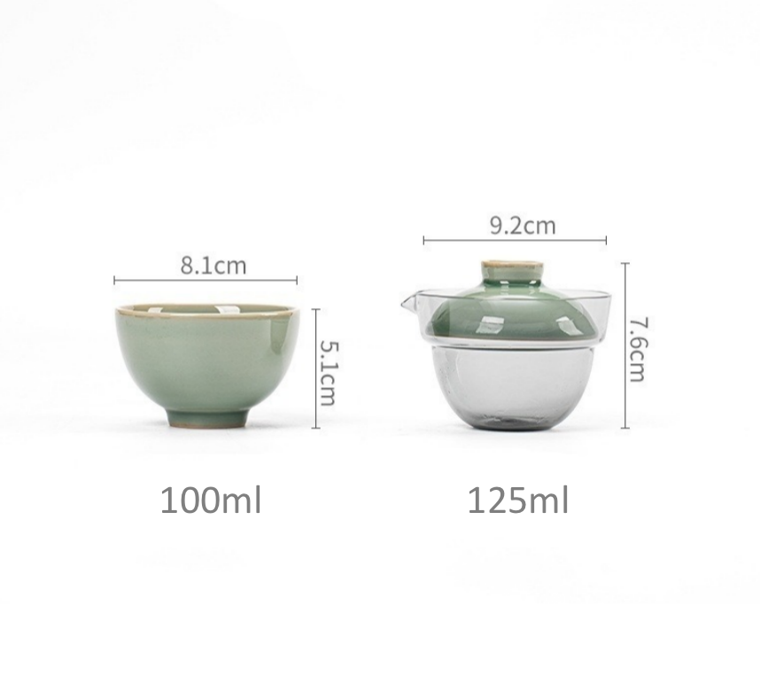 Marble Green Travel Tea Set, 1 Glass Teapot+ 1Ceramic Cup