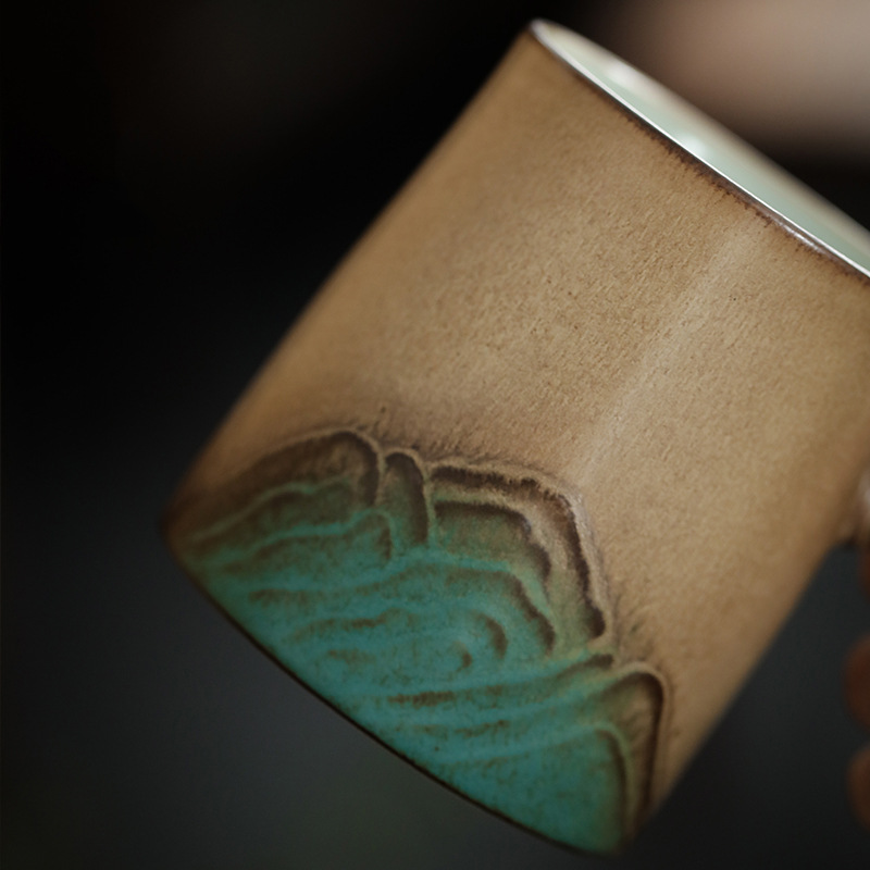 Ceramic Tea Mug with Infuser 260ml, Yellow Stoneware Mountain Pattern