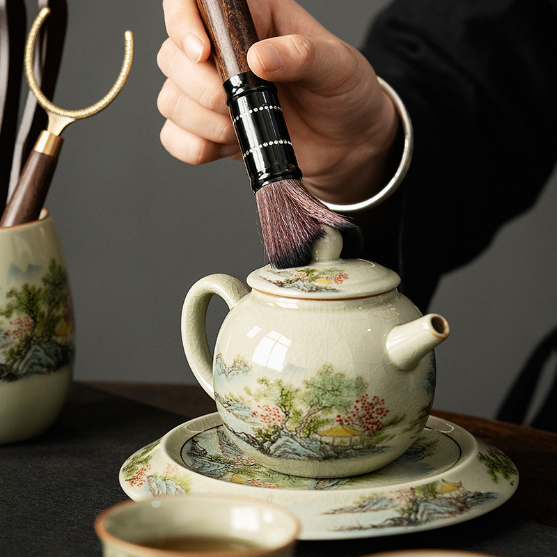 Tea Ceremony Tool Kit, Kung Fu Tea Accessories Set with Landscape Ceramic Container