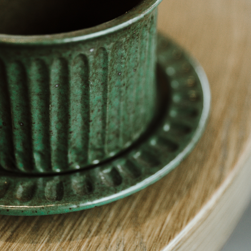 Fambe Green Stoneware Mug with Saucer, Japanese Vintage Style Coffee Cup Set 150ml
