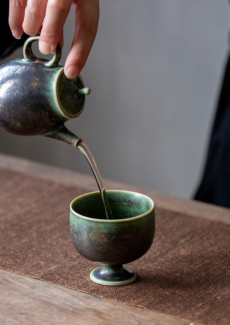 Retro Green Tea Cup, Flambe Glaze Stoneware Tea Cup 125ml