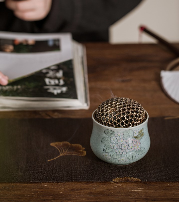 Begonia Incense Burner with Brass Cover