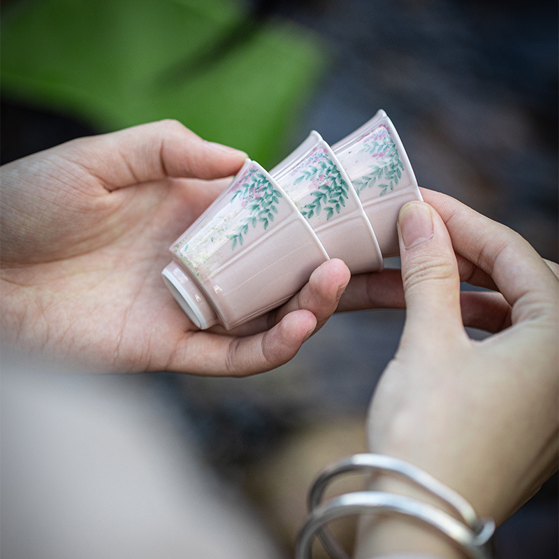 Pink Wisteria Tea Cup, Handmade Porcelain Kung Fu Tea Cup 40ml