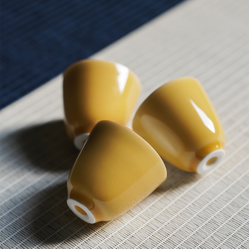 Moon Yellow Tea Cups Set*4pcs, Japanese Style Gongfu Tea Cup 50ml