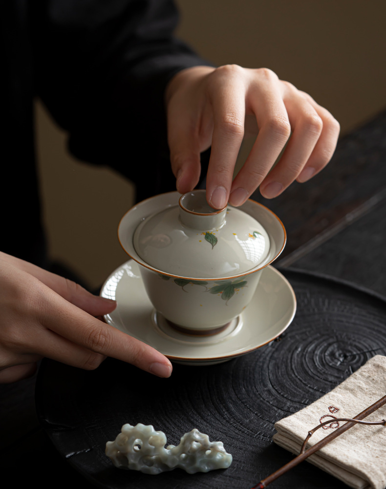 Cute Sweet Gaiwan with Saucer 130ml, Osmanthus/Wisteria/Cherry