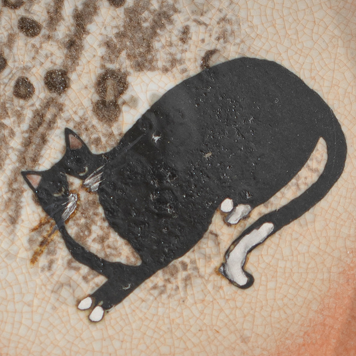 Japanese Shino Ware Style Black Cat Saucer For Teapots