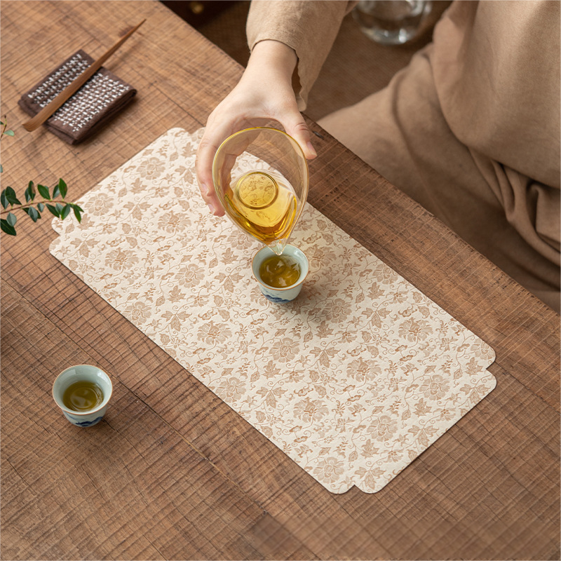 Scrolling Lotus Pattern Tea Mat, 4 Colors Optional