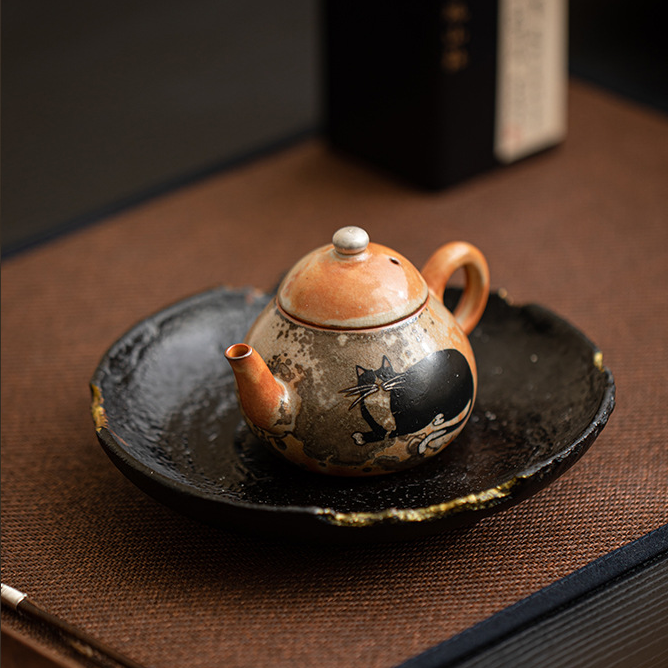 Japanese Shino Ware Style Black Cat Teapot 110ml