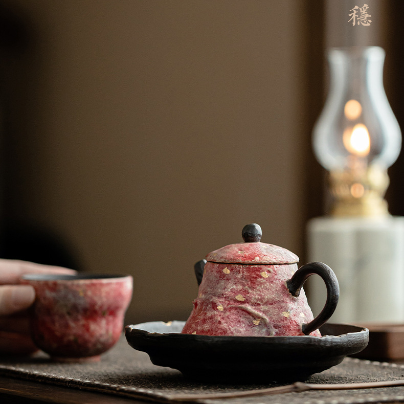 Japanese Style Red Stoneware Saucer For Teapots