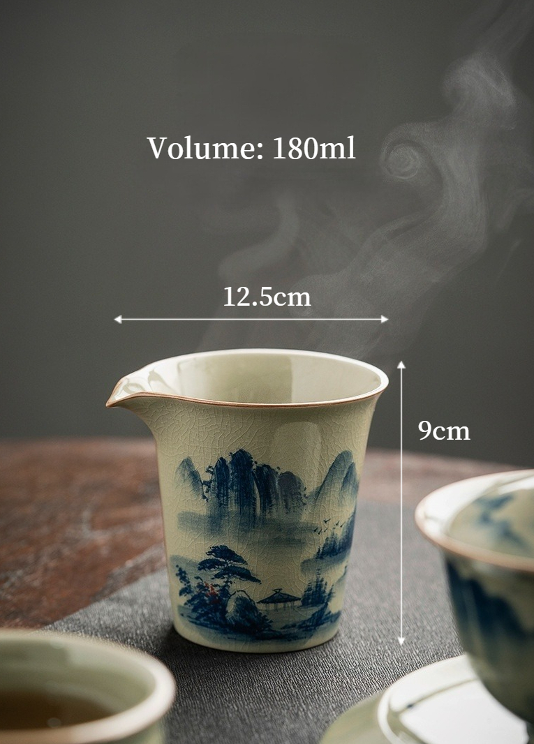 Landscape Fair Cup, 180ml Kung Fu Tea Pitcher, Blue and White Porcelain Jingdezhen Pottery