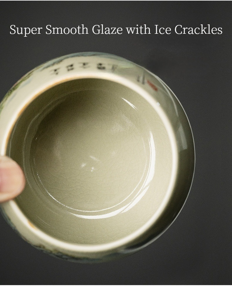 Tea Canister Landscape and Calligraphy 300ml, Blue and White Jingdezhen Pottery