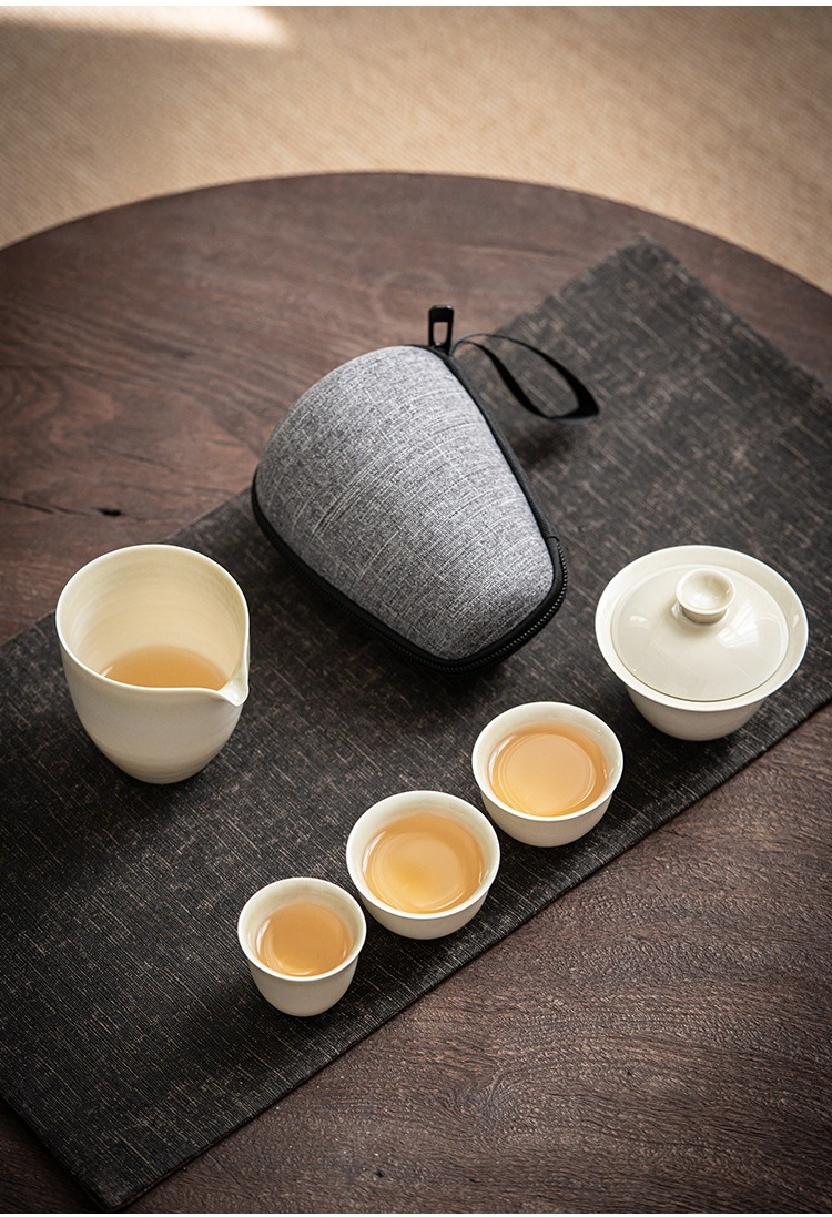 Ash White Travel Tea Set 120ml, 1 Gaiwan+3 Cups+ 1 Fair Cup