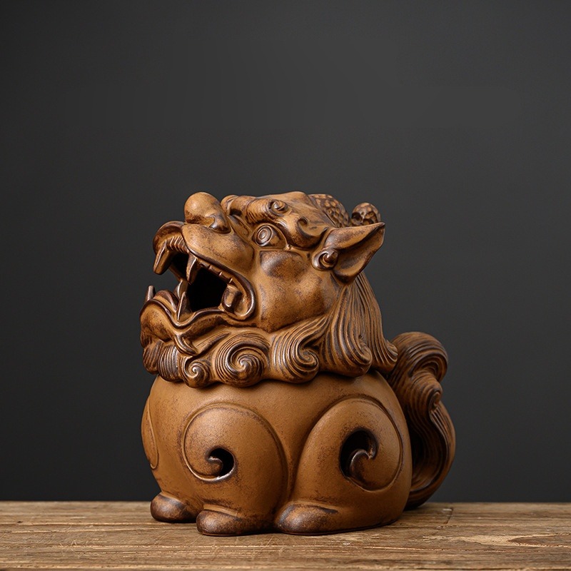 Lion Incense Burner, Handmade Ceramic Pottery Vintage Look Incense Burner Lion Figurine