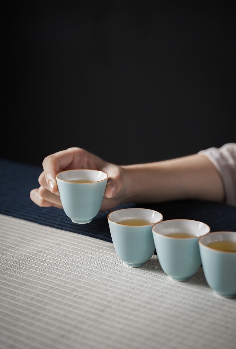 Sky Blue Tea Cups Set*4Pcs, Chinese Gongfu Tea Cups Set 50ml