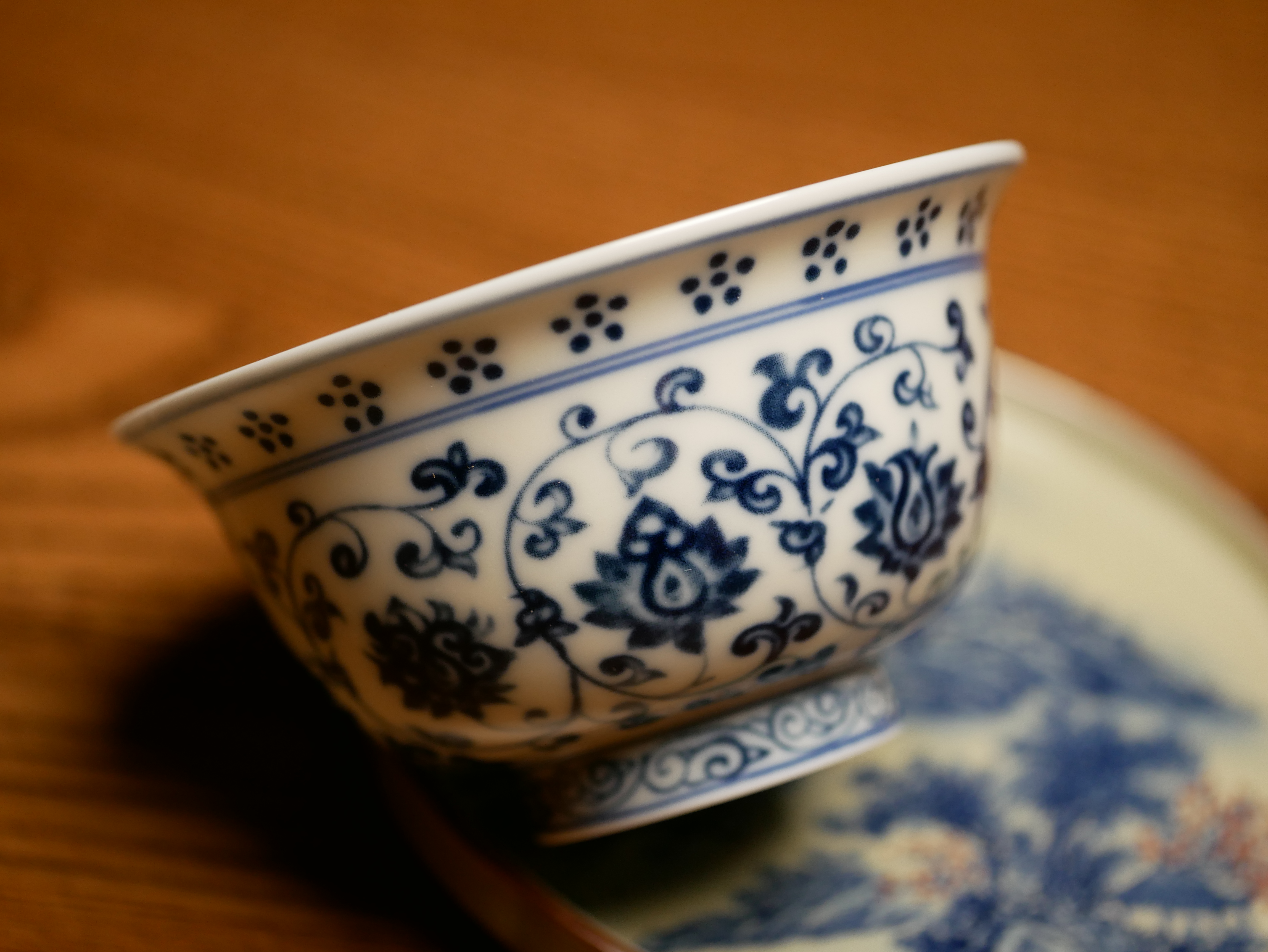 Porcelain Kungfu Tea Cup, Blue and White Retro of Ming Dynasty Yongle Style, Press-Hand Cup 100ml
