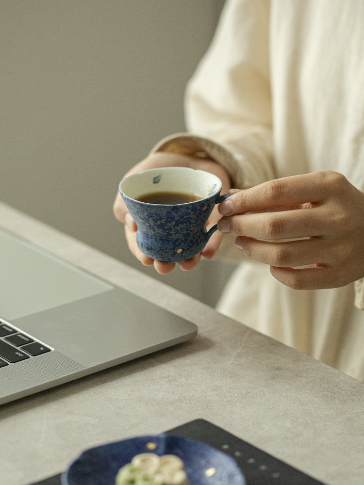 Blue Mug with Saucer 80ml, Butterfly