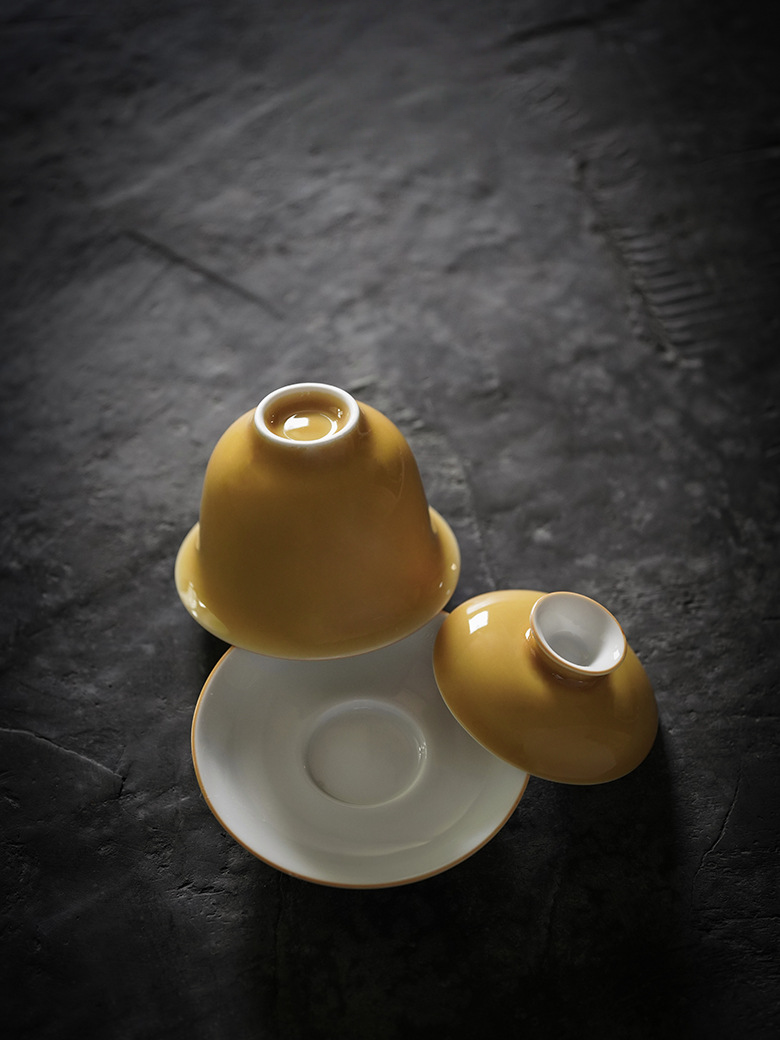 Moon Yellow Porcelain Gaiwan with Saucer 150ml