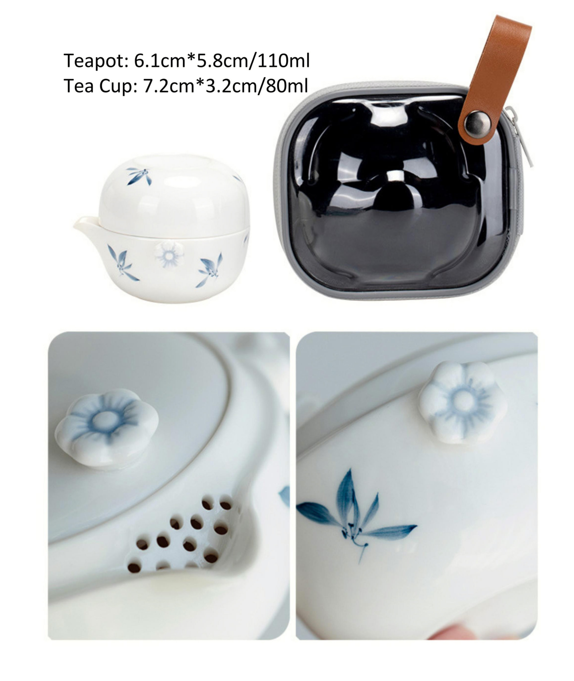 Japanese Style Travel Tea Set, 1 Glass Teapot+1 Ceramic Cup