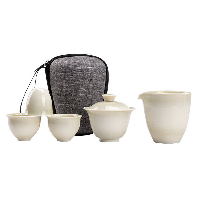 Ash White Travel Tea Set 120ml, 1 Gaiwan+3 Cups+ 1 Fair Cup