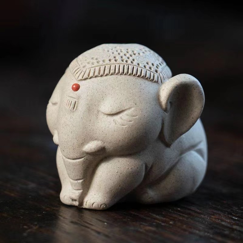 Baby White Elephant Figurine, Handmade Ceramic Tea Pet, Made of Yixing Zisha Clay