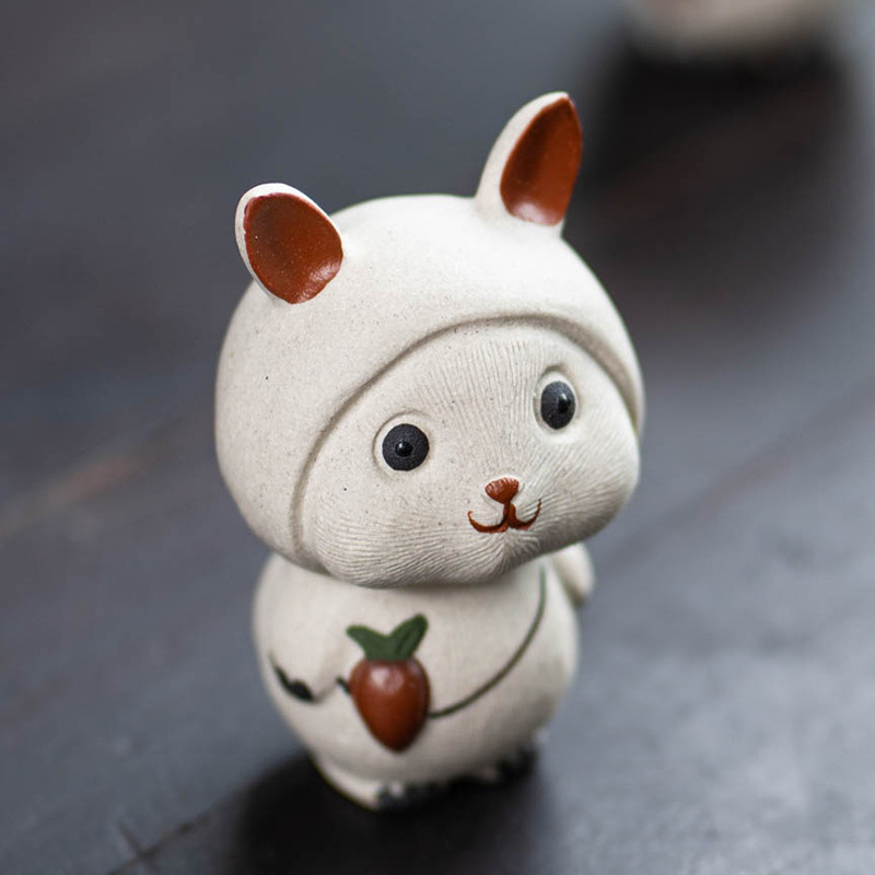 Handmade Tea Pet Set, Ceramic Rabbit Figurine, Made of Yixing Zisha Clay