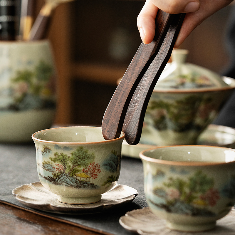 Tea Ceremony Tool Kit, Kung Fu Tea Accessories Set with Landscape Ceramic Container