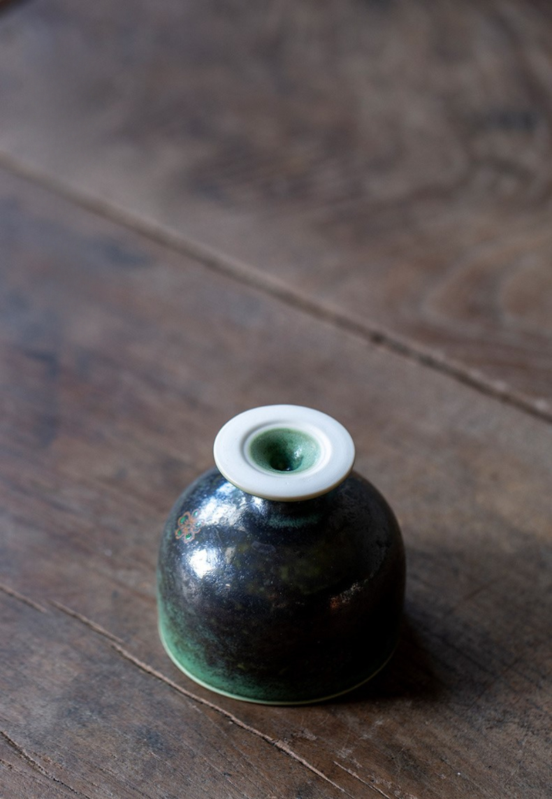 Retro Green Tea Cup, Flambe Glaze Stoneware Tea Cup 125ml
