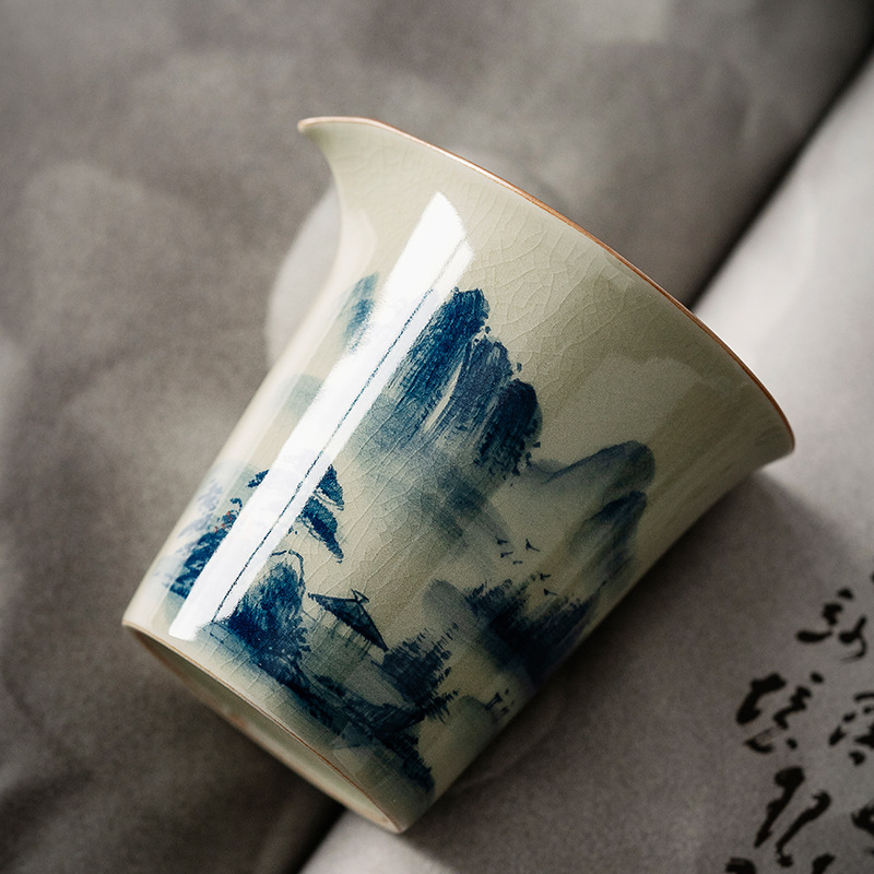 Landscape Fair Cup, 180ml Kung Fu Tea Pitcher, Blue and White Porcelain Jingdezhen Pottery