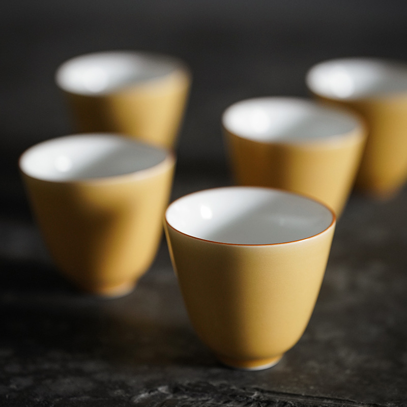 Moon Yellow Tea Cups Set*4pcs, Japanese Style Gongfu Tea Cup 50ml